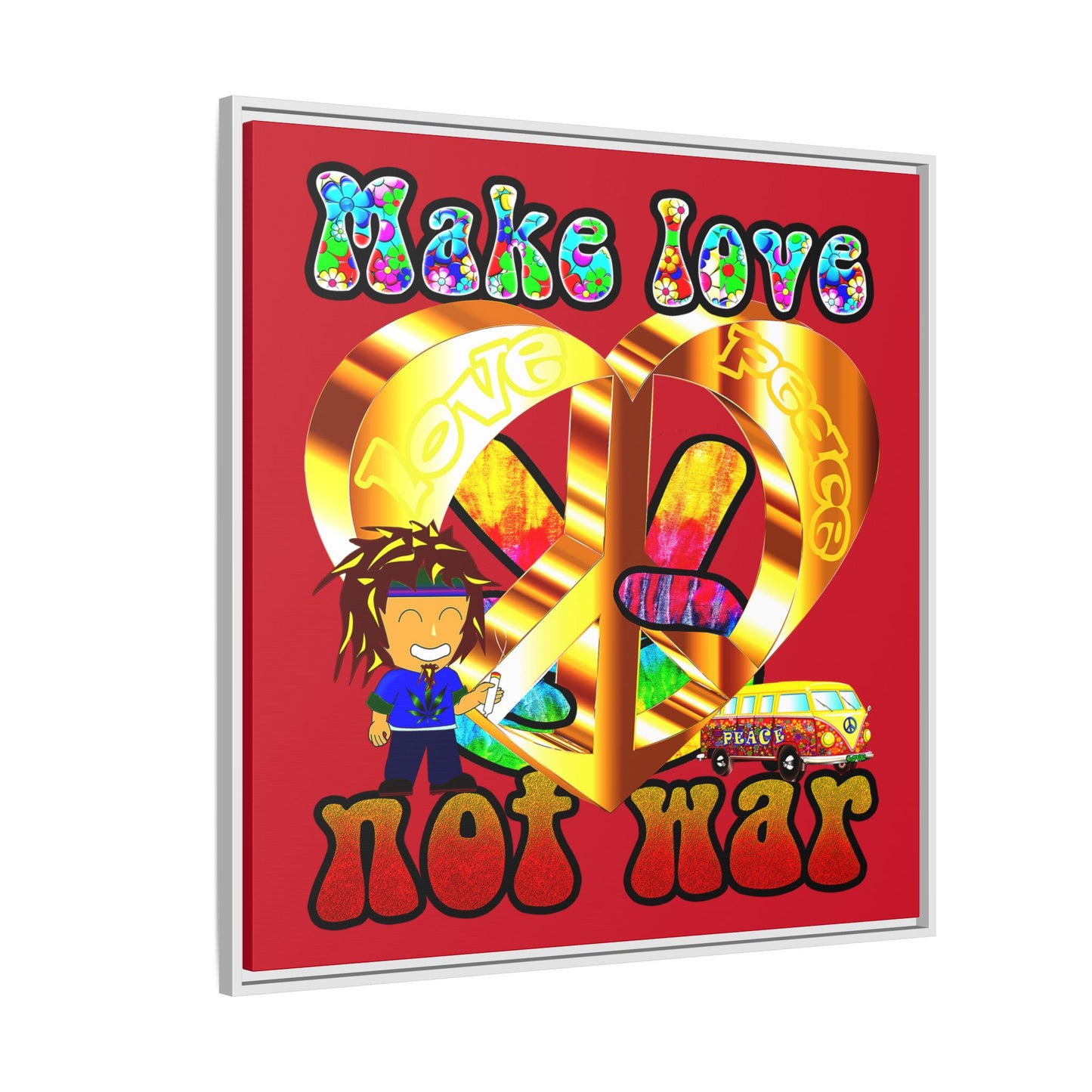 love peace - framed canvas art (dark red)