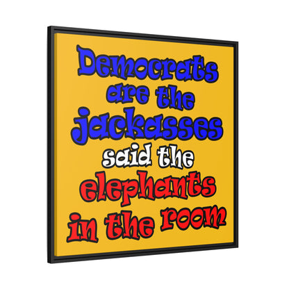donkeys and elephants - framed canvas art (yellow)