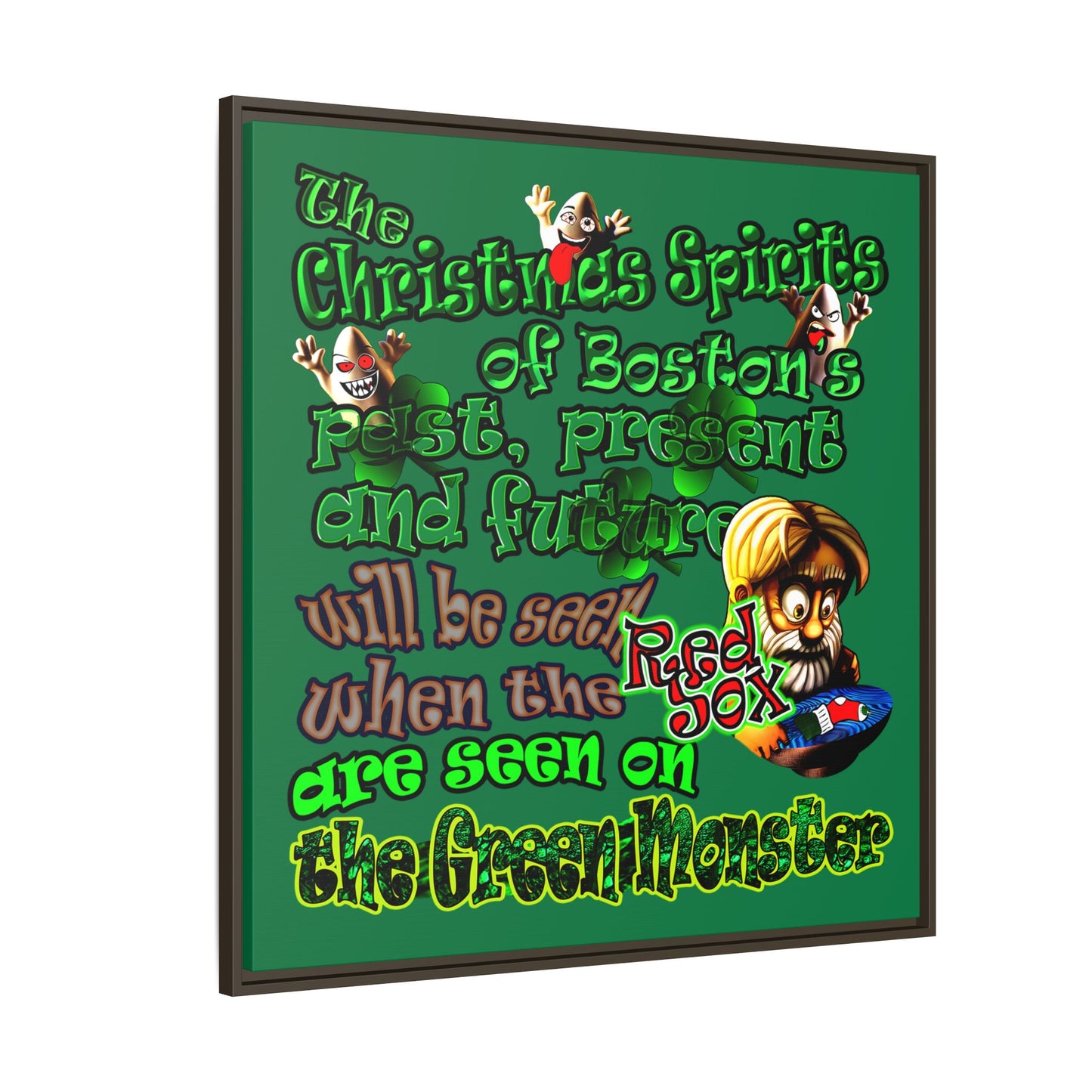 christmas spirits of boston - framed canvas art (dark green)