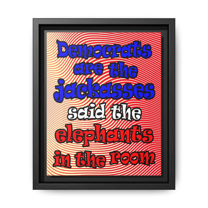 donkeys and elephants - framed canvas art (yellow-orange wave)