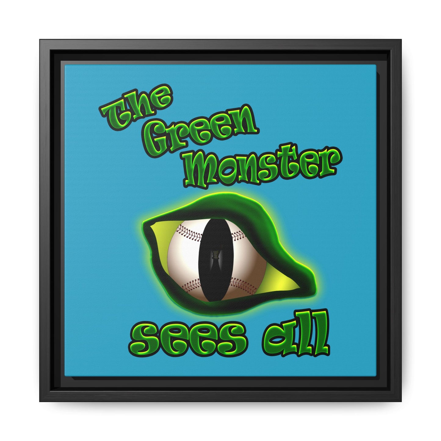 green monster - framed canvas art (turquoise)