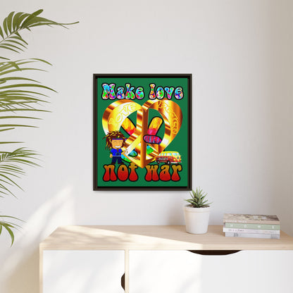 love peace - framed canvas art (dark green)