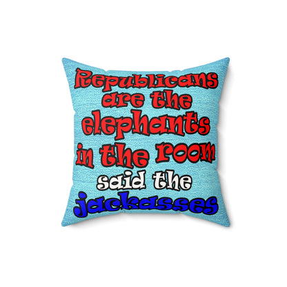 donkeys and elephants - Faux Suede Square Pillow - (faded blue)