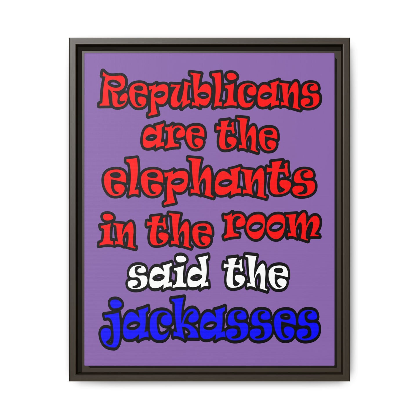donkeys and elephants - framed canvas art (light purple)