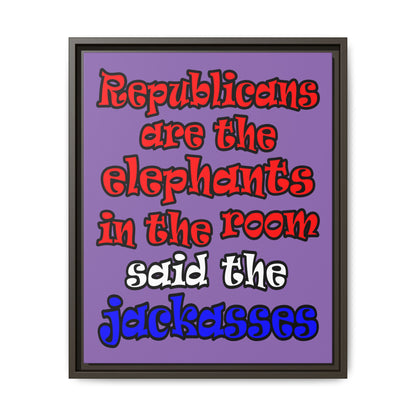 donkeys and elephants - framed canvas art (light purple)
