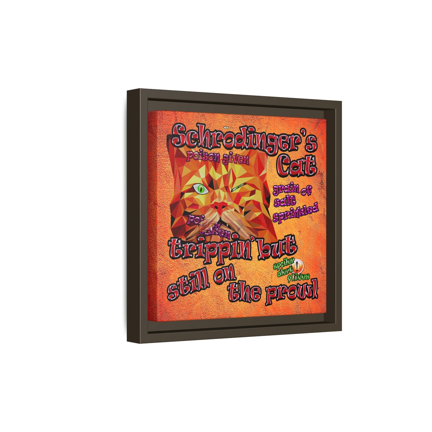 schrodinger's cat - framed canvas art (burnt orange)