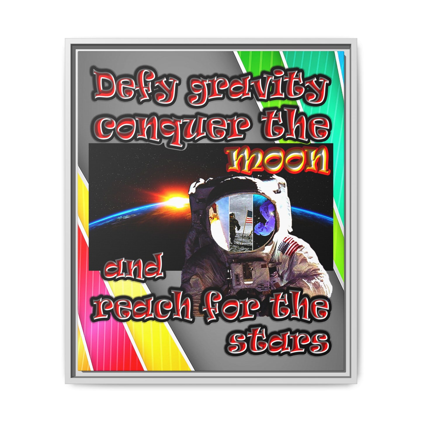 defy conquer reach - framed canvas art (rainbow split)