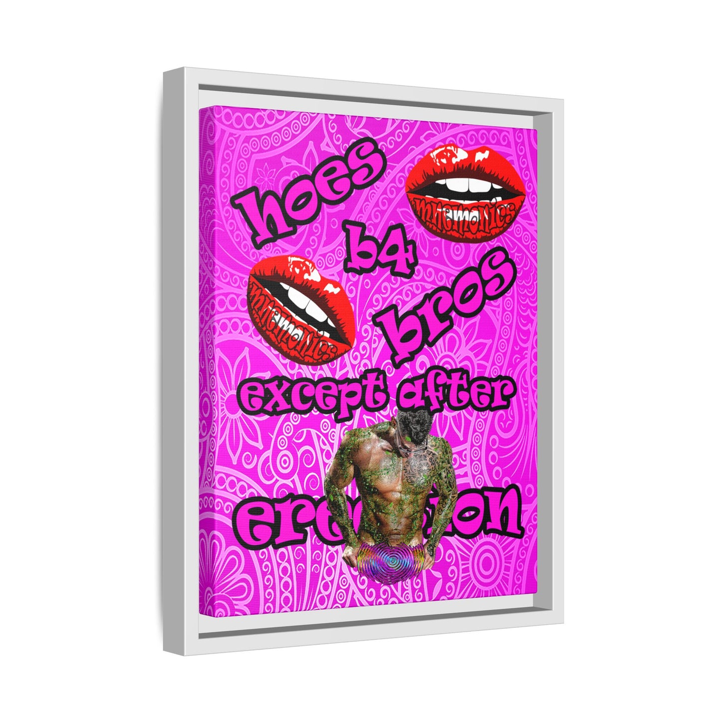 hoes b4 bros - framed canvas art (pink swirl)