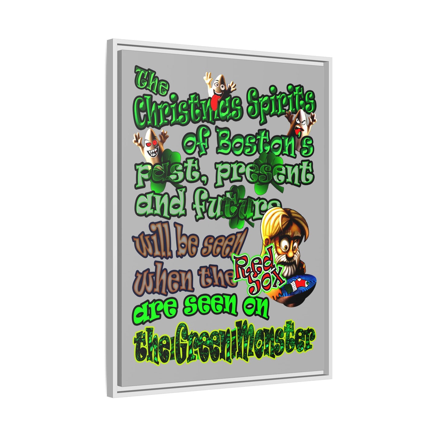 christmas spirits of boston - framed canvas art (light grey)