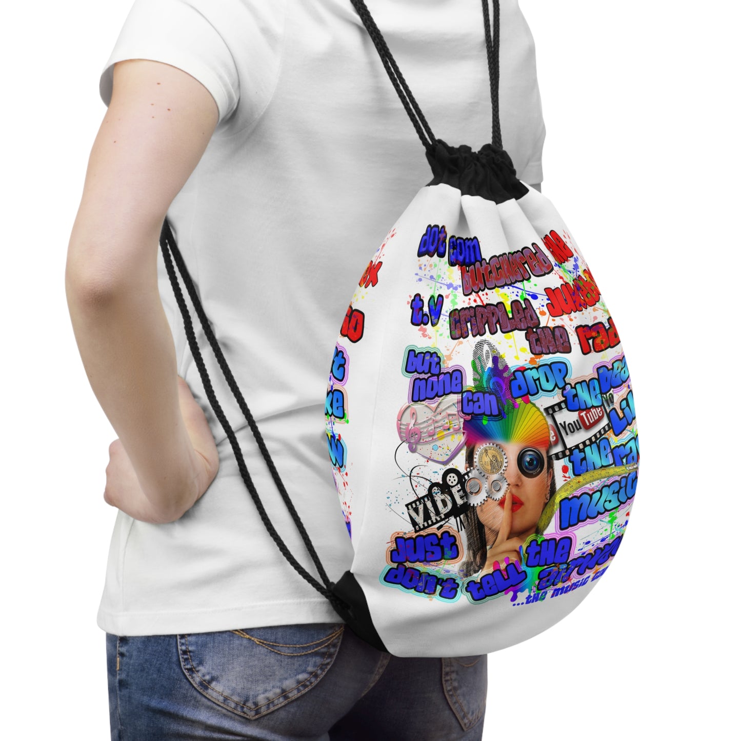 drop the beat - Drawstring Bag (white)