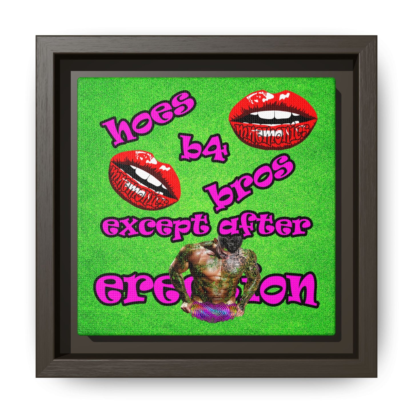 hoes b4 bros - framed canvas art (green turf)