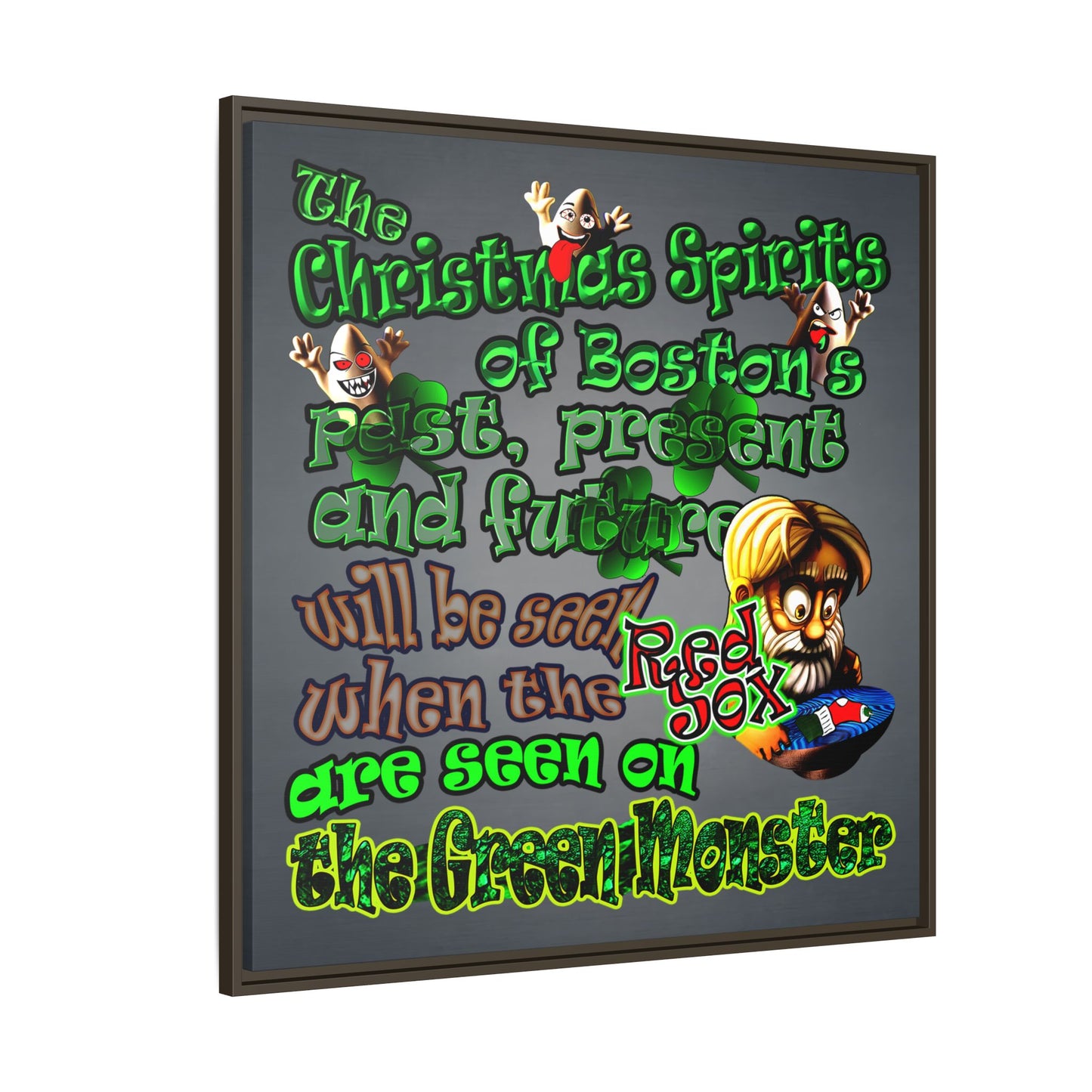 christmas spirits of boston - framed canvas art (grey-light grey)