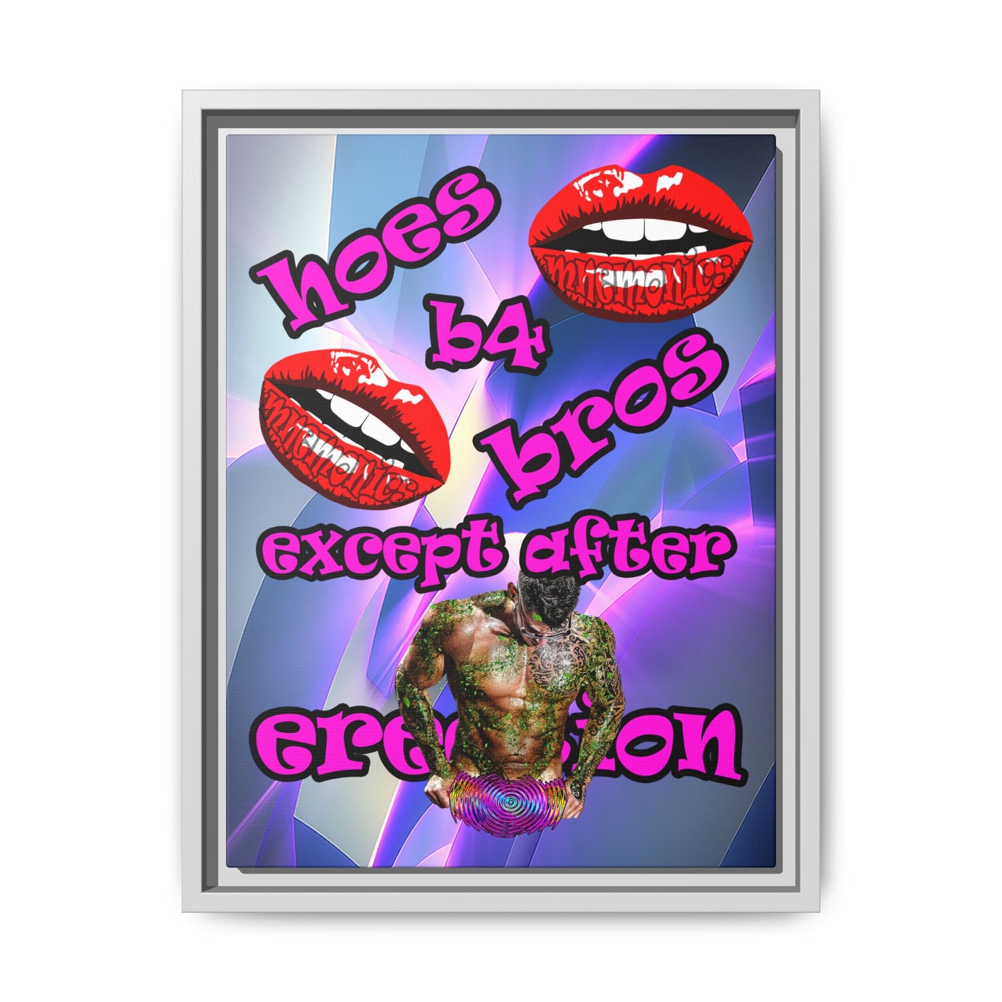 hoes b4 bros - framed canvas art (grey-pink wave)