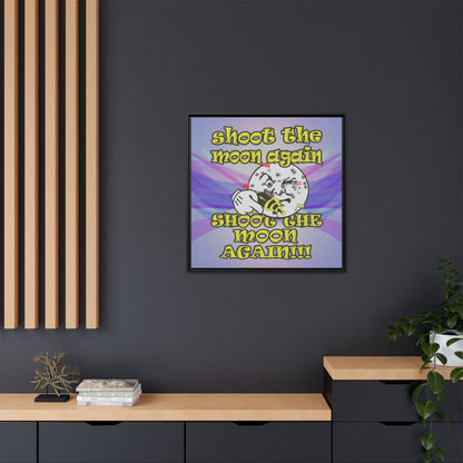 shoot the moon again - framed canvas art (light blue-pink wave)