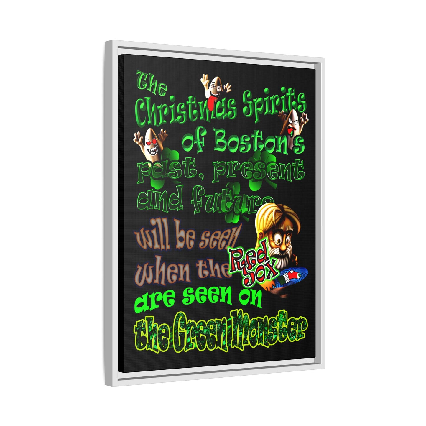 christmas spirits of boston - framed canvas art (black)