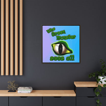 green monster - framed canvas art (light blue-purple wave)