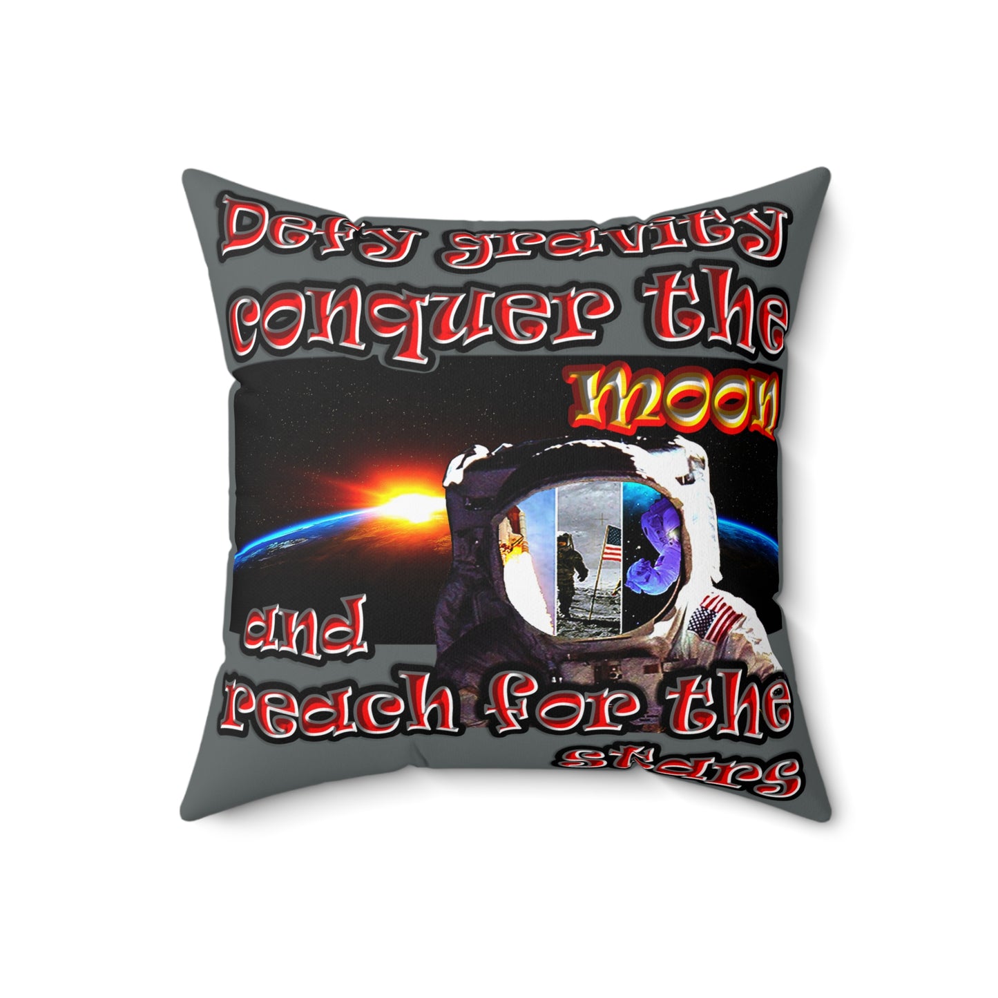 defy conquer reach - Spun Polyester Square Pillow - (dark grey)