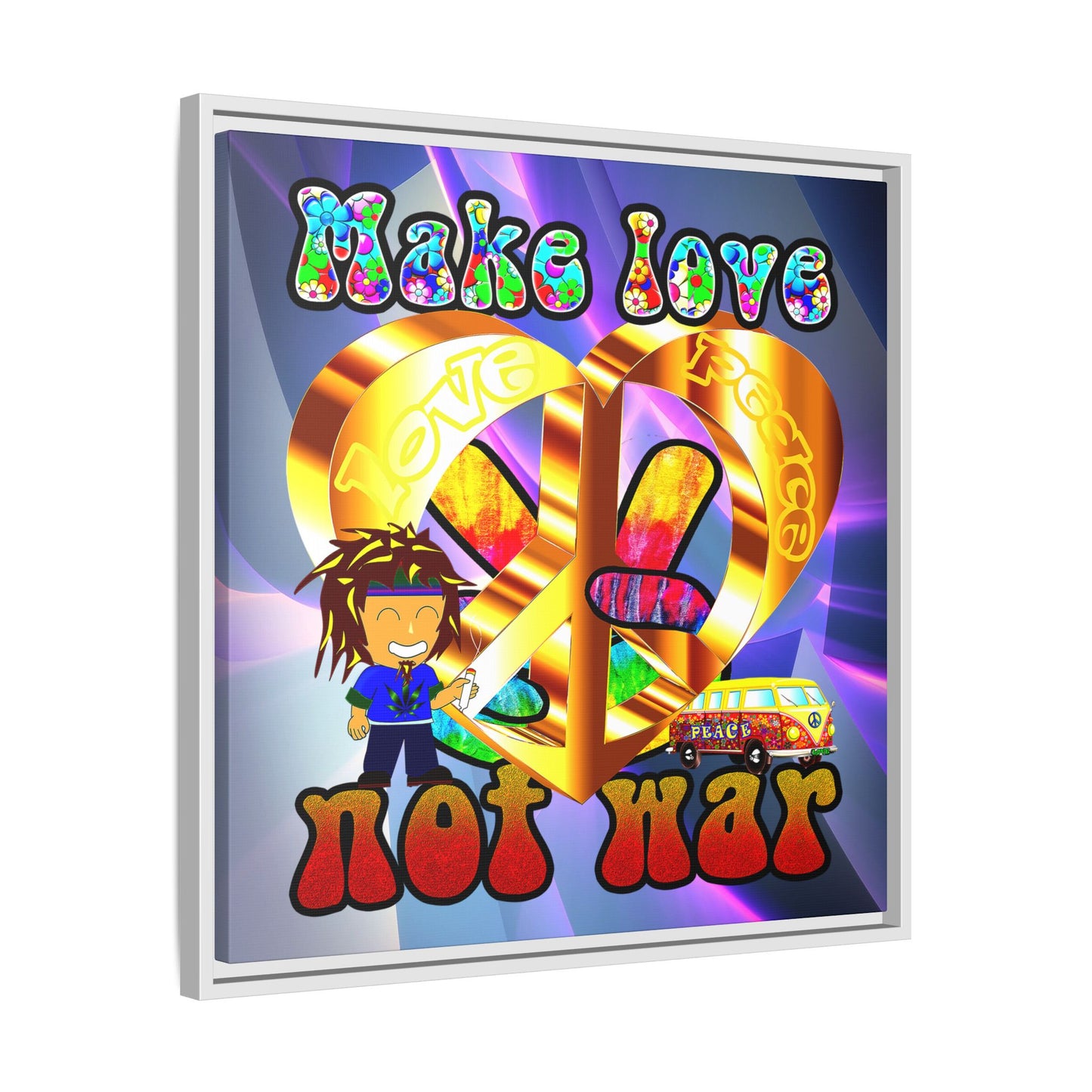 love peace - framed canvas art (grey-pink wave)