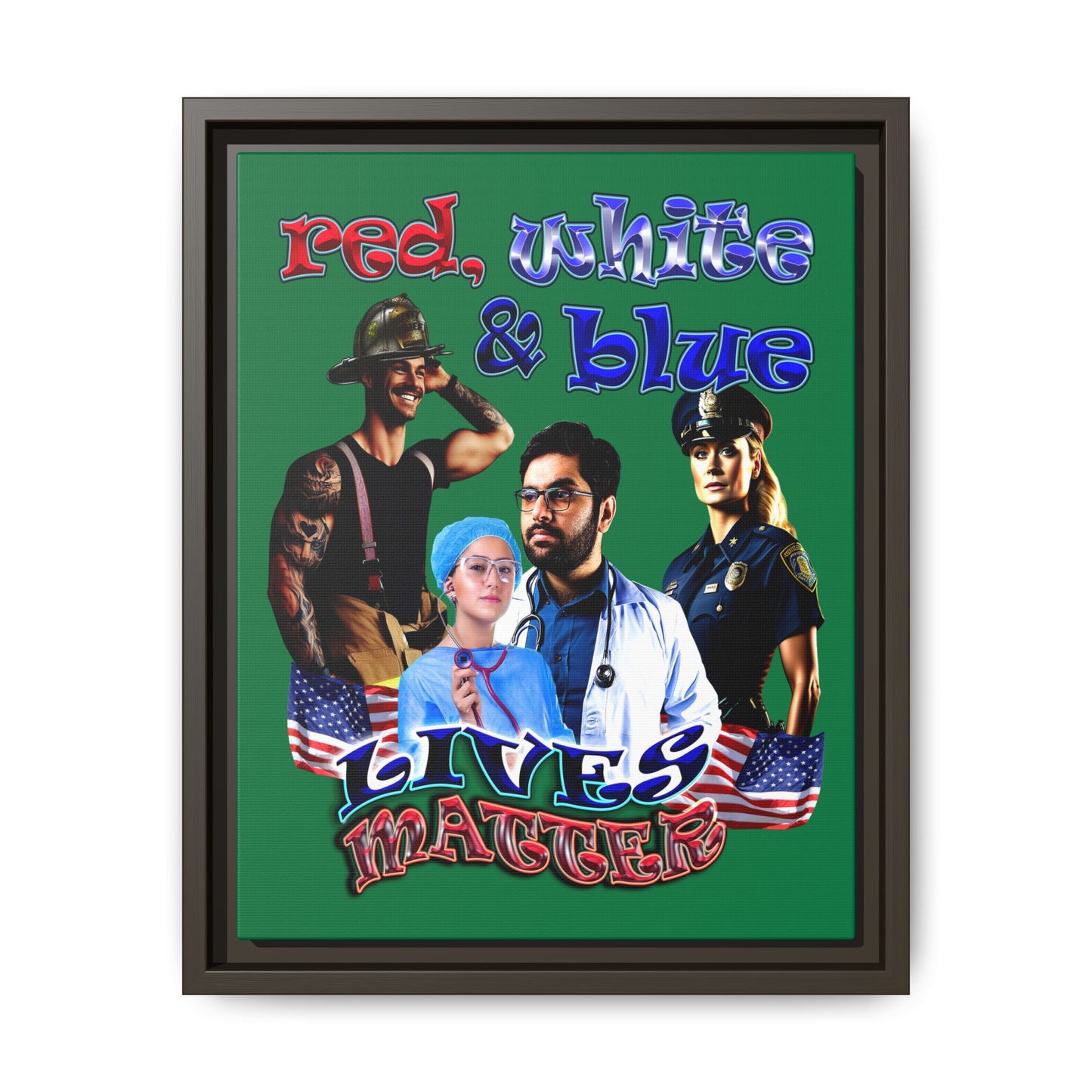 rw&b lives matter - framed canvas art (dark green)