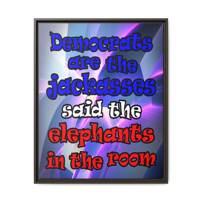 donkeys and elephants - framed canvas art (grey-pink wave)