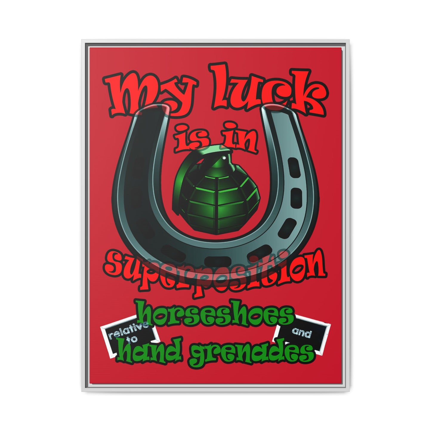 my luck - framed canvas art (dark red)