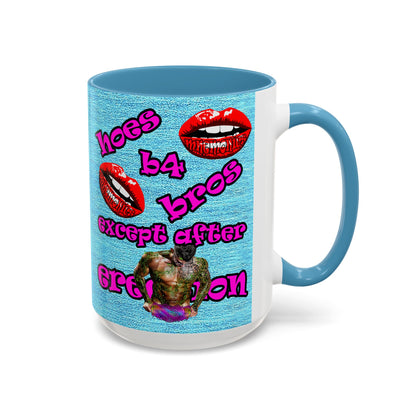 hoes b4 bros - Accent Mug (faded blue)