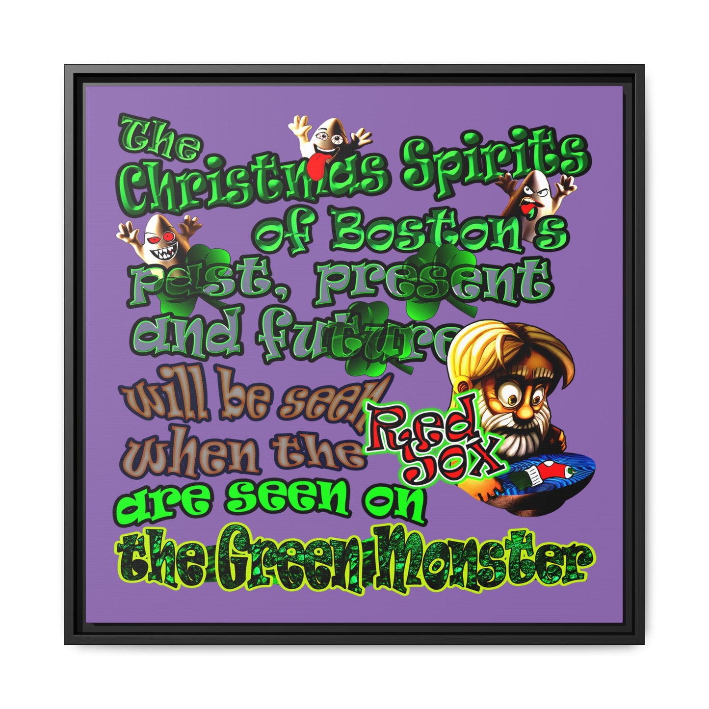 christmas spirits of boston - framed canvas art (light purple)