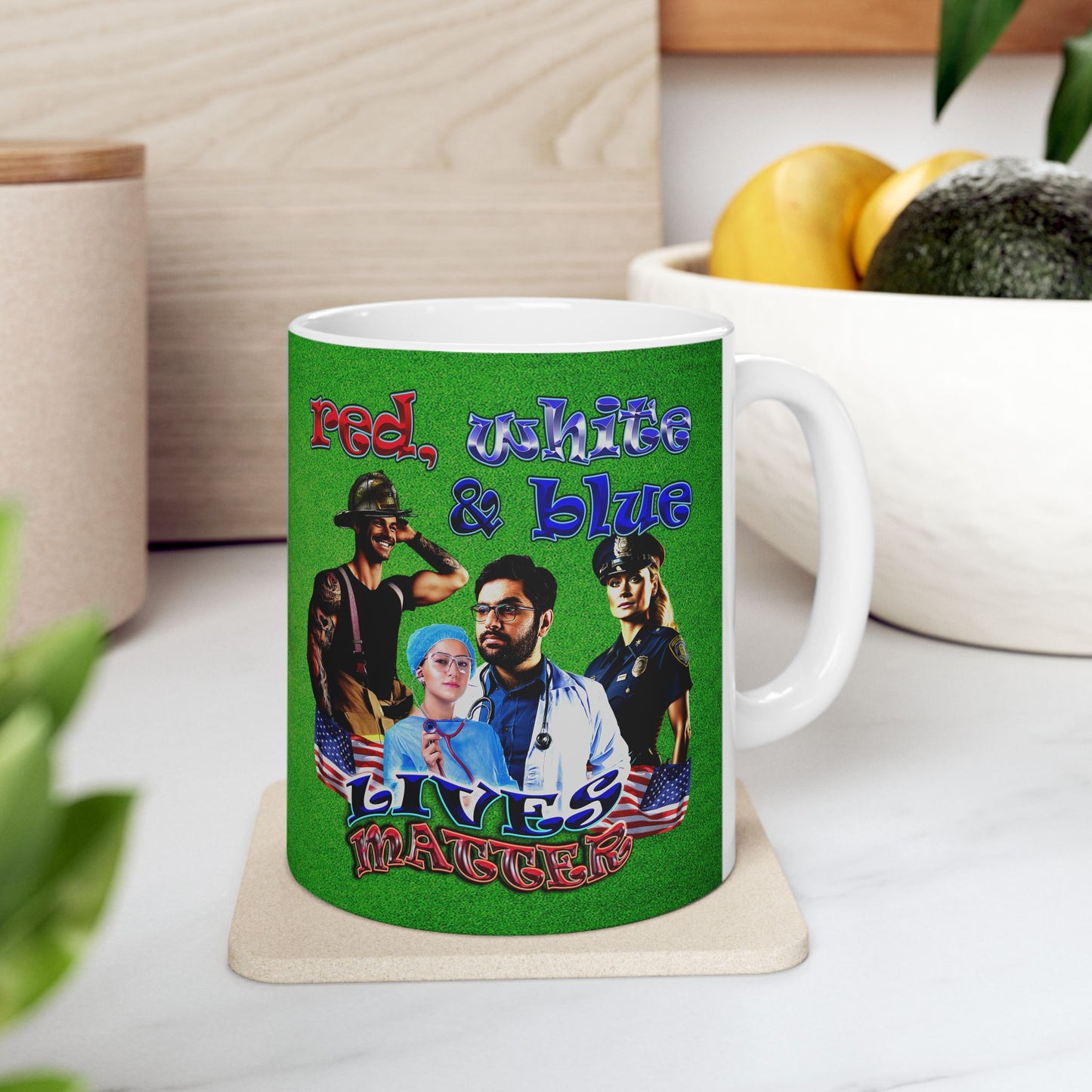 rw&b lives matter - White Mug (green turf)