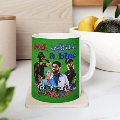 rw&b lives matter - White Mug (green turf)
