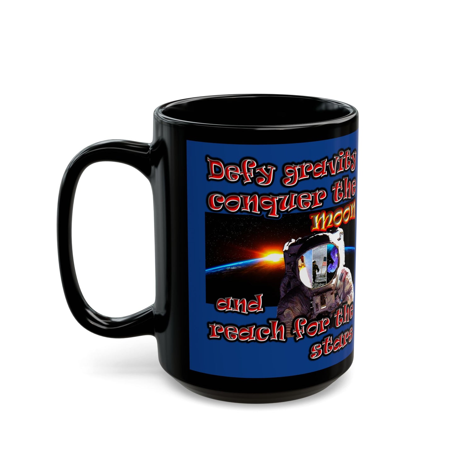 defy conquer reach - Black Mug (dark blue)