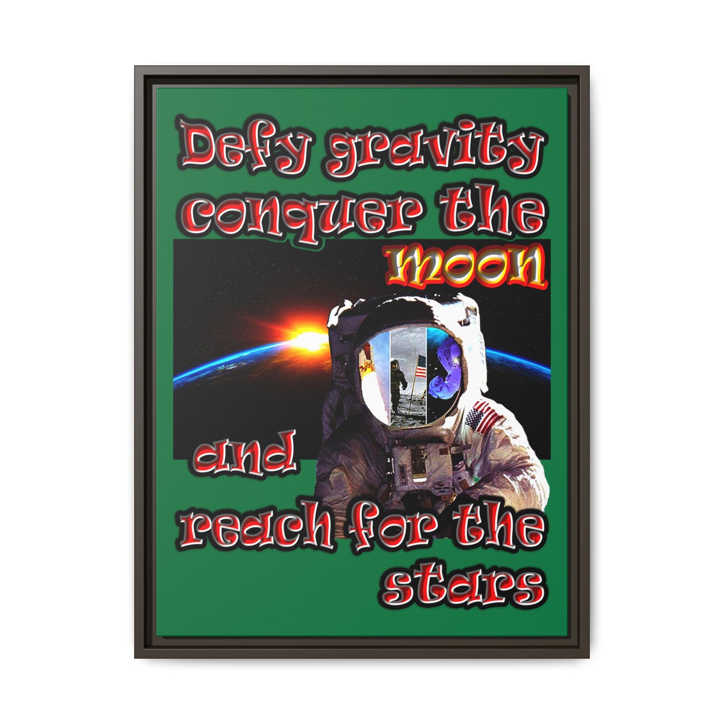 defy conquer reach - framed canvas art (dark green)