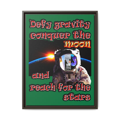 defy conquer reach - framed canvas art (dark green)