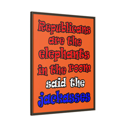 donkeys and elephants - framed canvas art (orange)