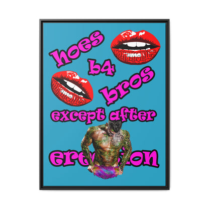 hoes b4 bros - framed canvas art (turquoise)