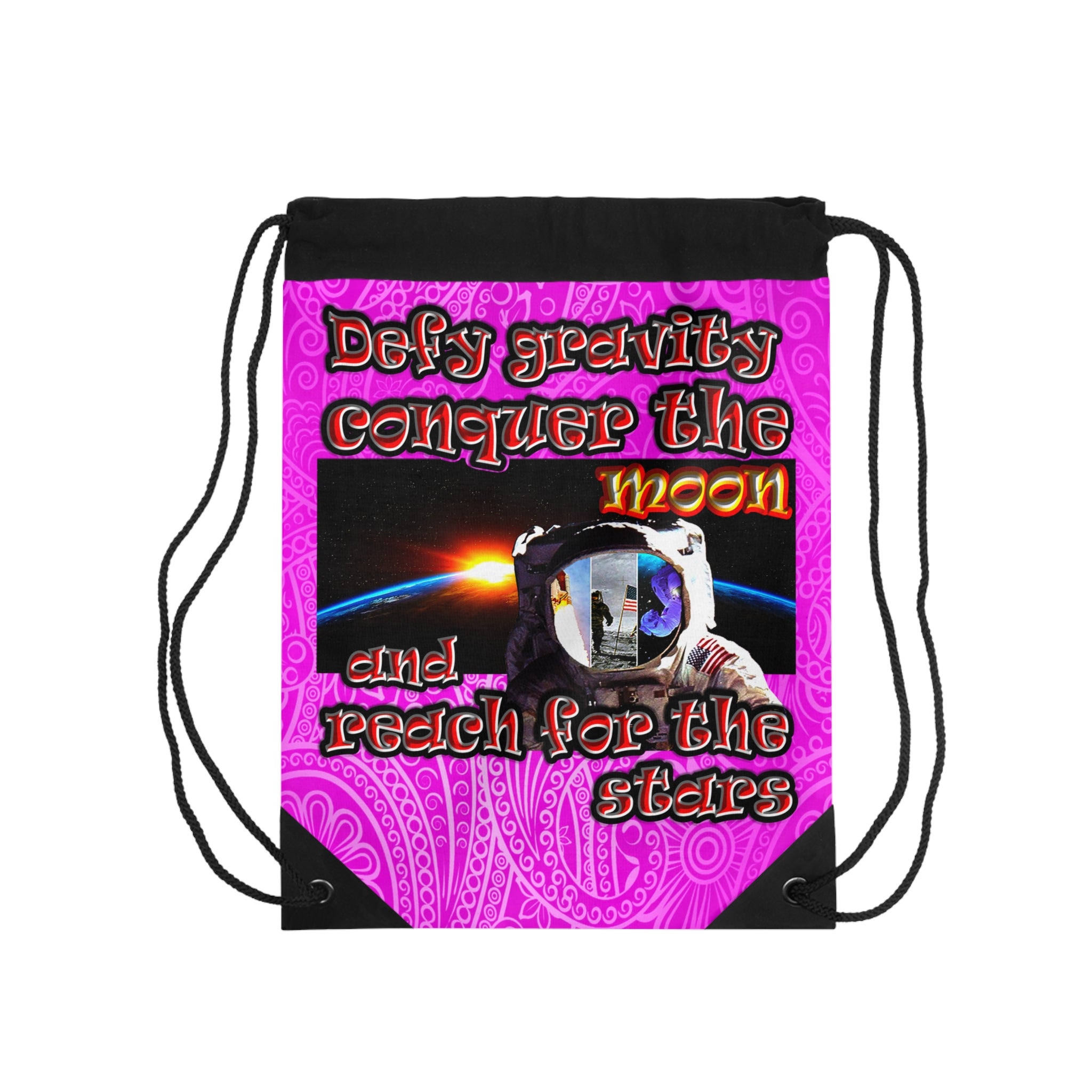 defy conquer reach - Drawstring Bag (pink swirl)