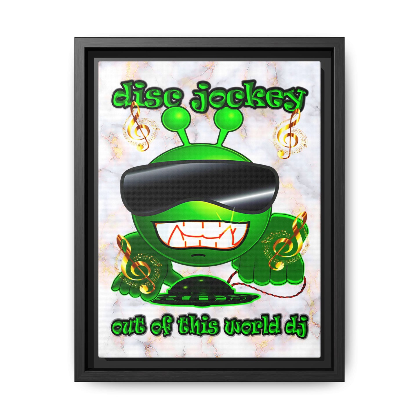 disc jockey - framed canvas art (white marble)
