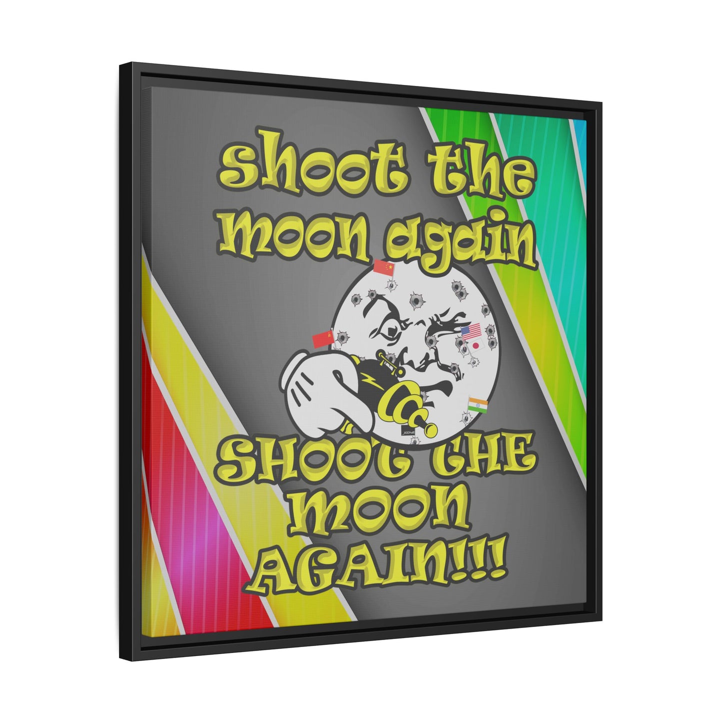 shoot the moon again - framed canvas art (rainbow split)
