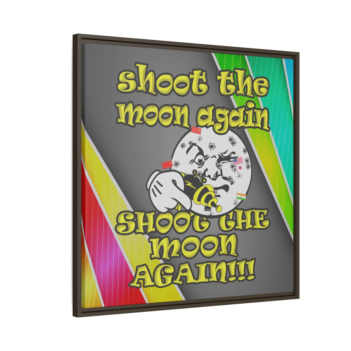 shoot the moon again - framed canvas art (rainbow split)