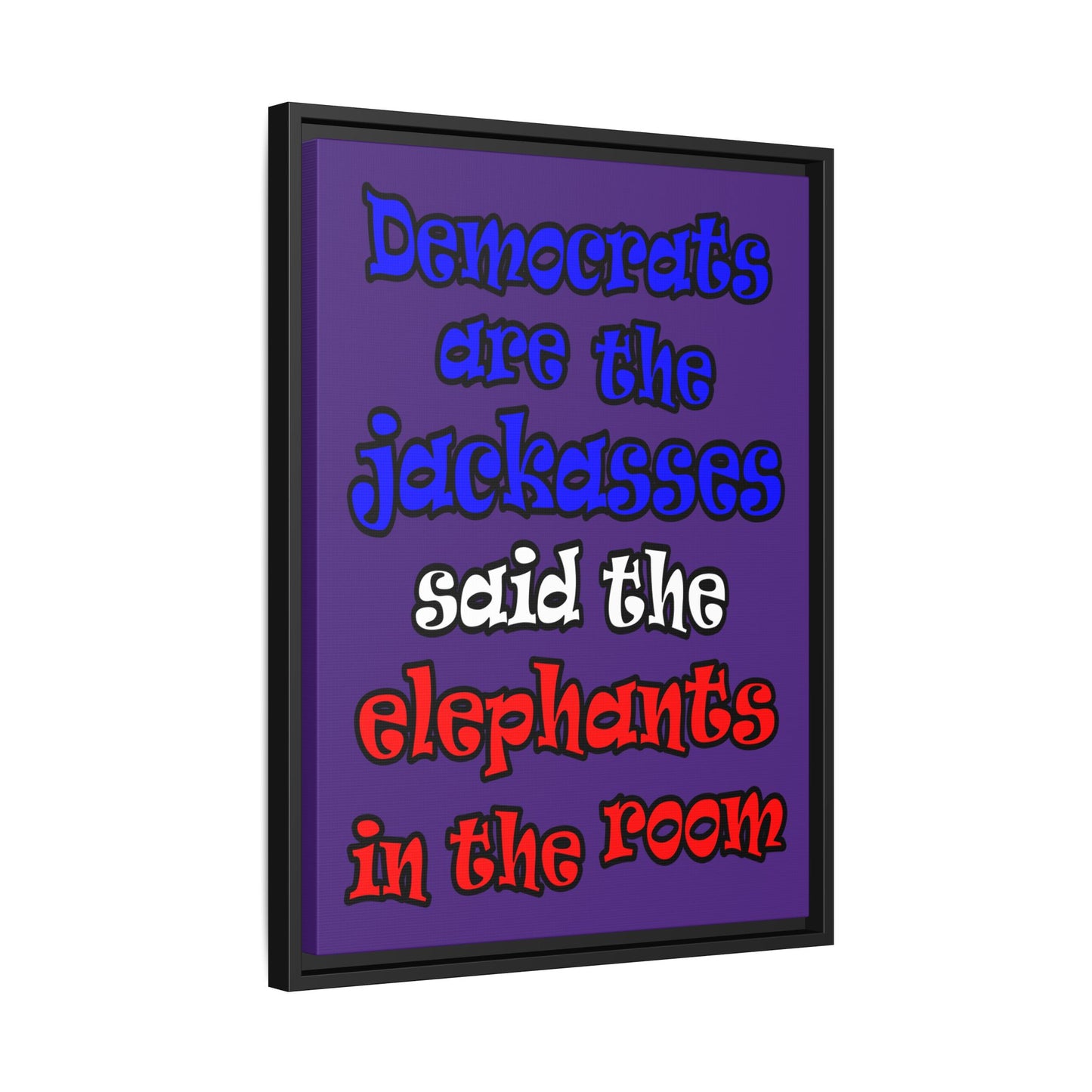 donkeys and elephants - framed canvas art (purple)
