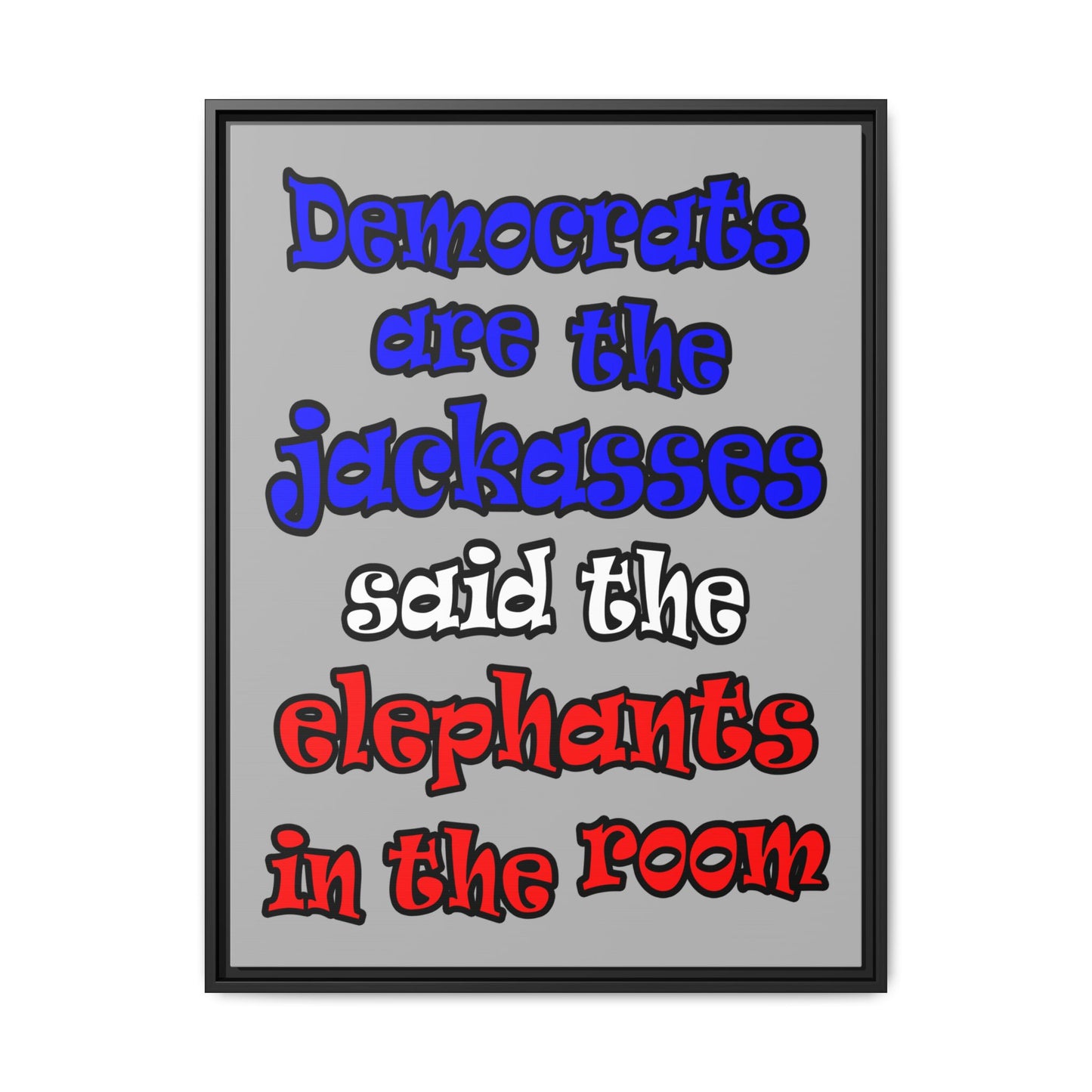 donkeys and elephants - framed canvas art (light grey)