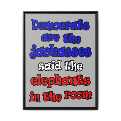 donkeys and elephants - framed canvas art (light grey)