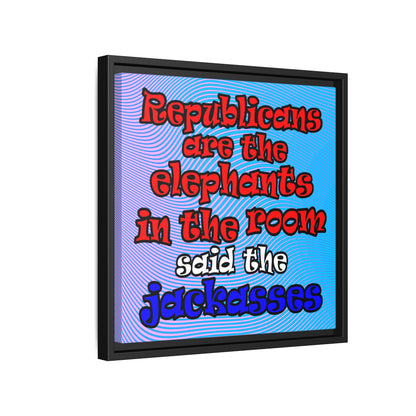 donkeys and elephants - framed canvas art (light blue-purple wave)