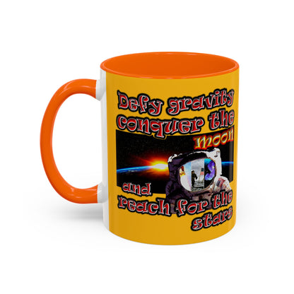 defy conquer reach - Accent Mug (yellow)