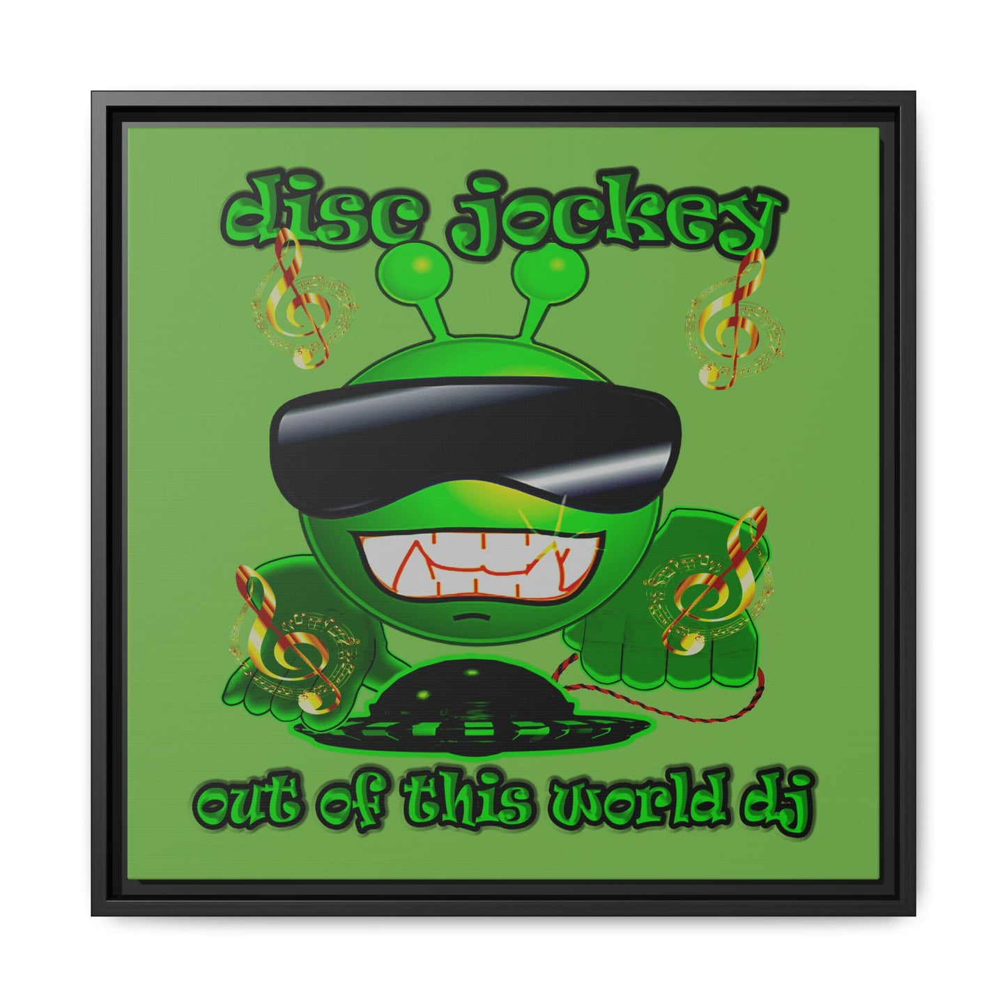 disc jockey - framed canvas art (green)
