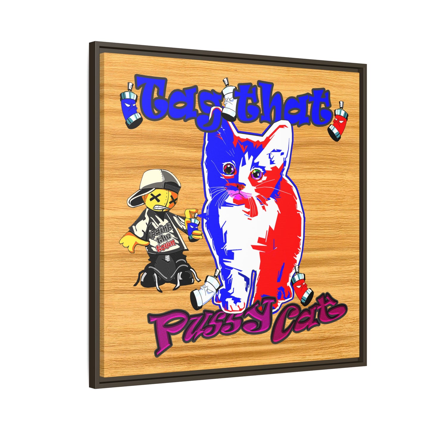tag that - framed canvas art (butterscotch wood finish)