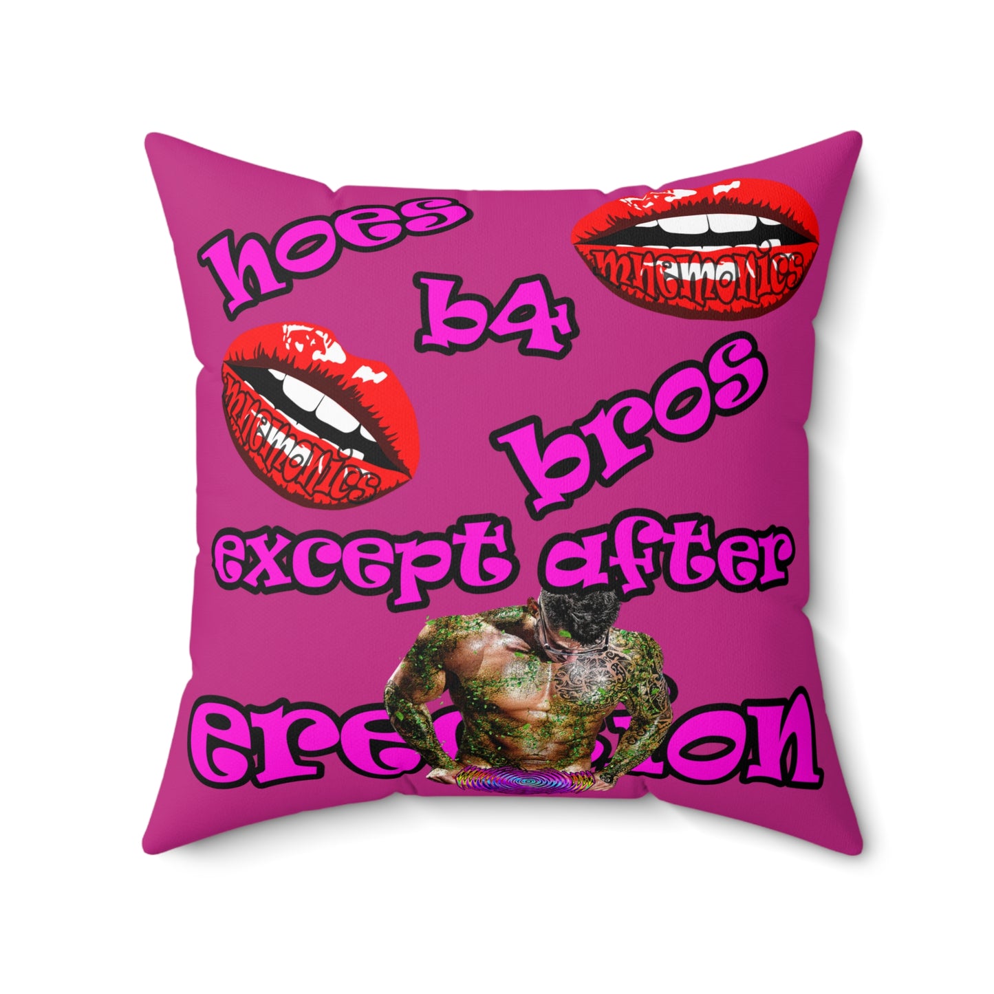 hoes b4 bros - Spun Polyester Square Pillow - (pink)
