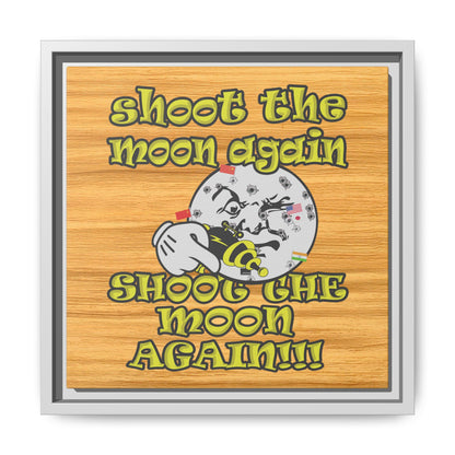 shoot the moon again - framed canvas art (butterscotch wood finish)