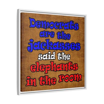 donkeys and elephants - framed canvas art (brown papyrus)