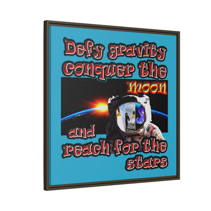 defy conquer reach - framed canvas art (turquoise)
