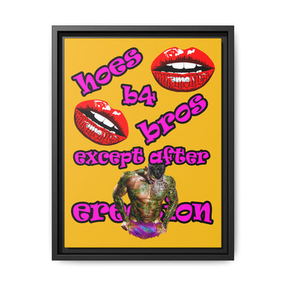 hoes b4 bros - framed canvas art (yellow)